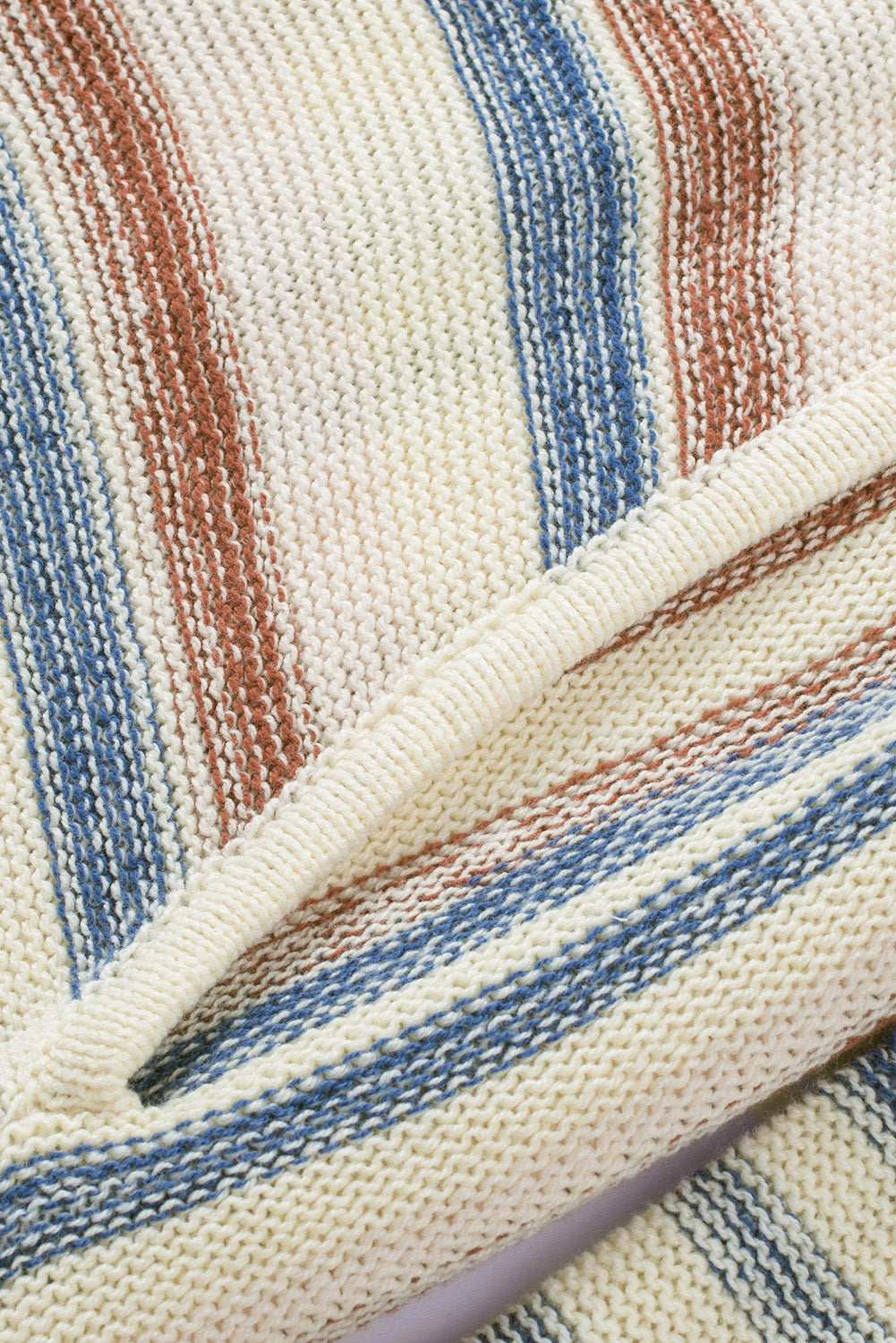 Multicolor Striped Knit Kangaroo Pocket Hooded Sweater