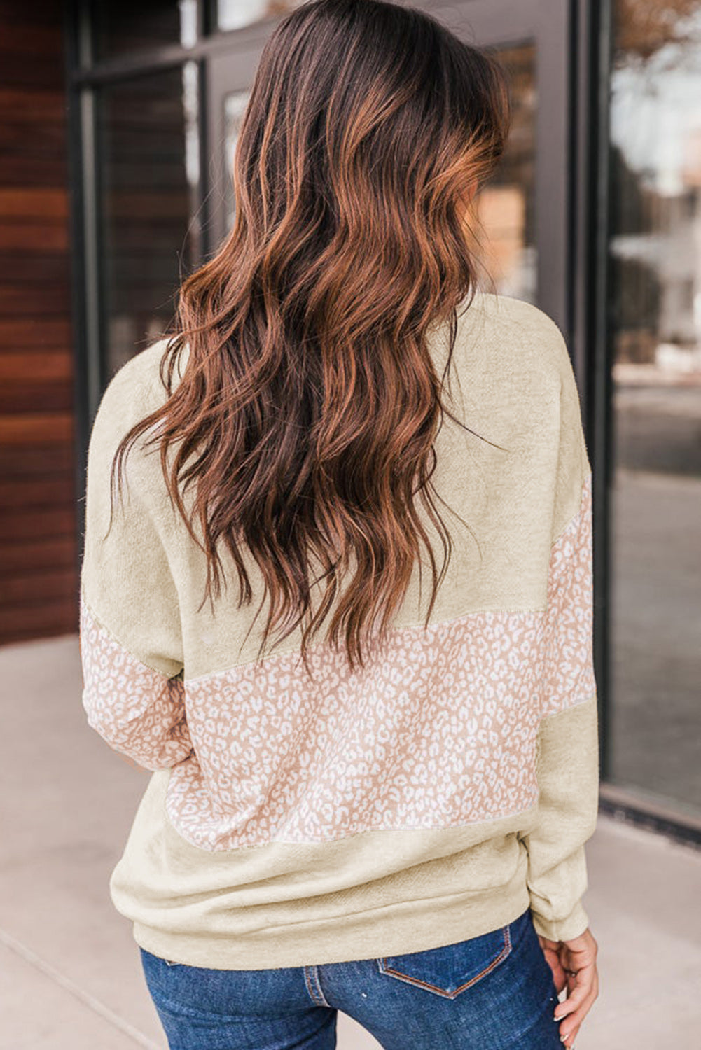White Oatmeal Colorblock Animal Print Pullover