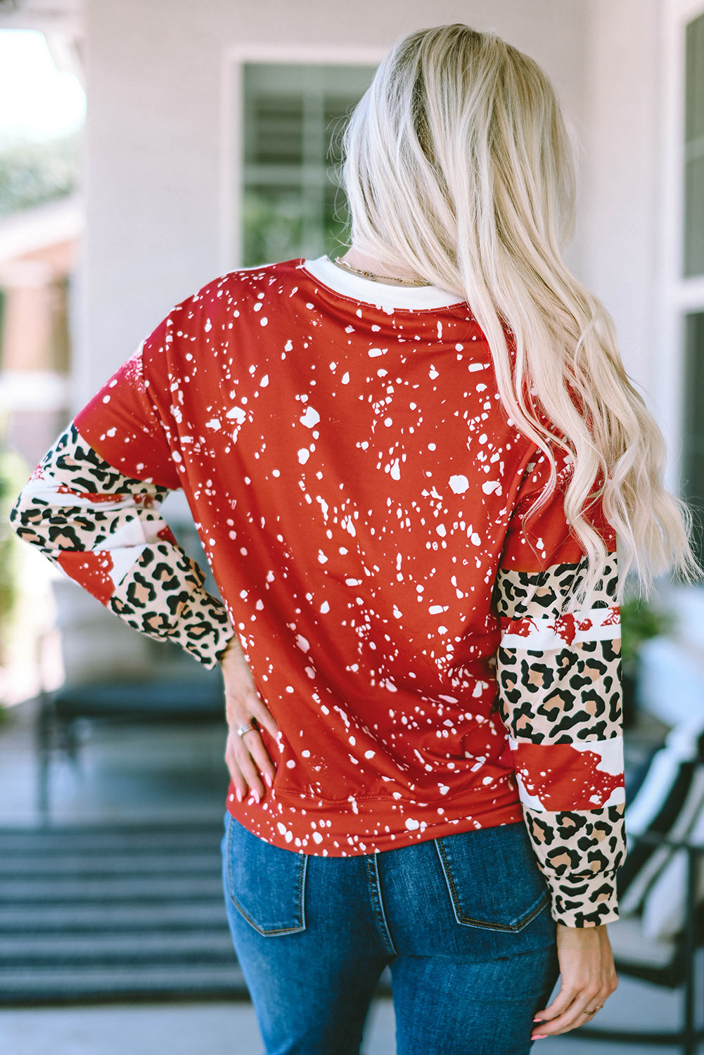 Red Tie-Dye Leopard Long Sleeve Top
