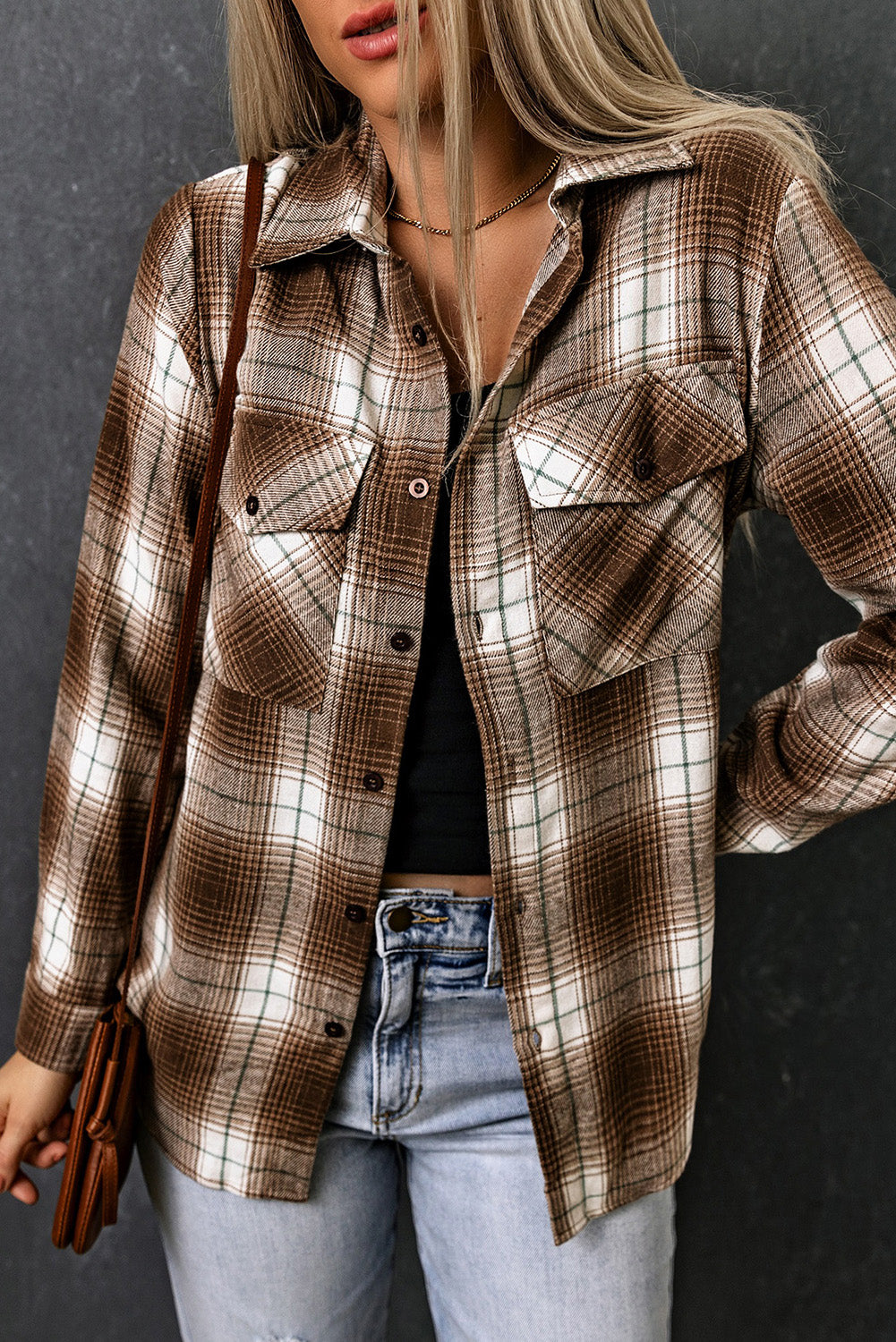Brown Fantasy Plaid Button Up Shirt