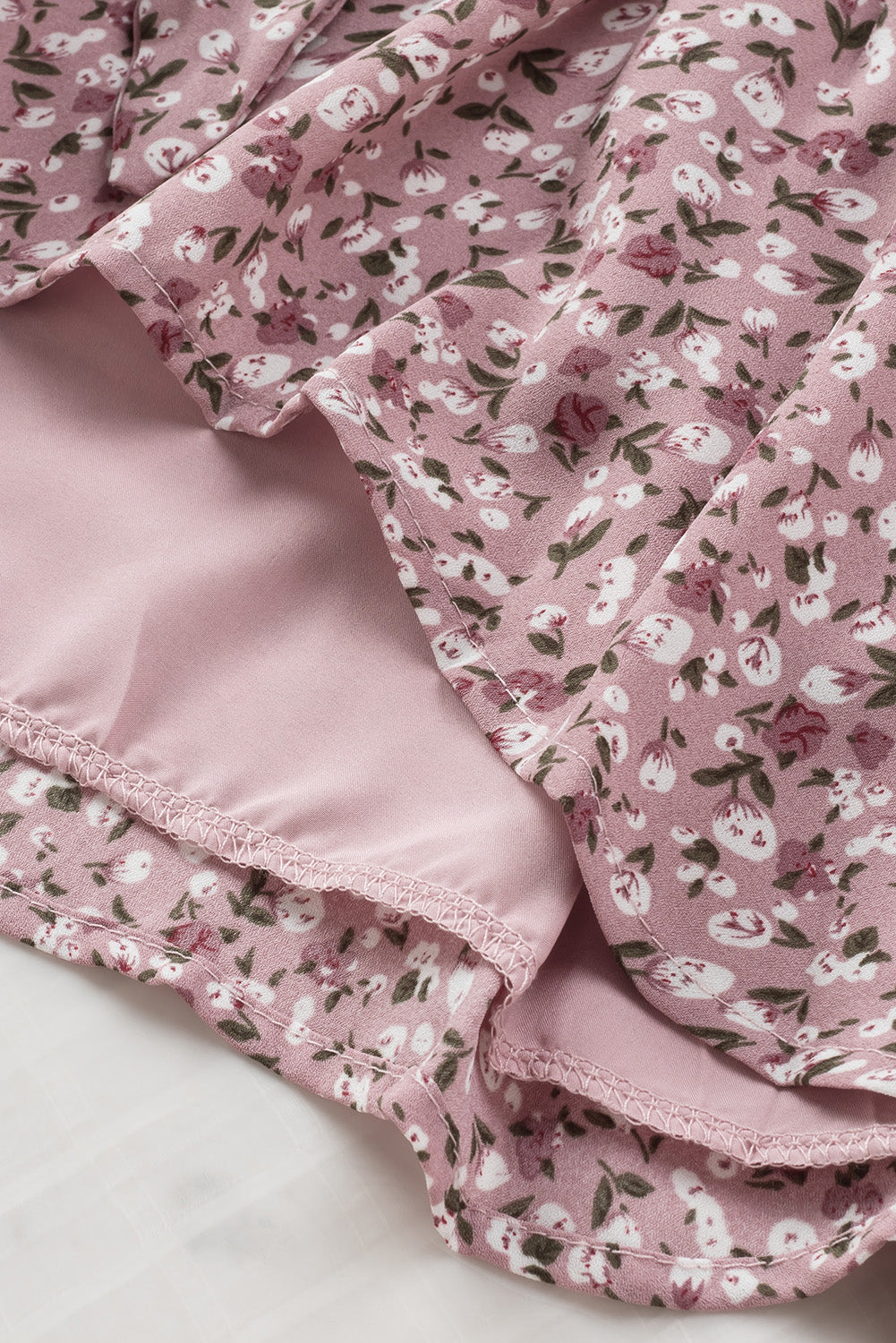 Ditsy Floral Print Front Tie Ruffled Long Sleeve Blouse