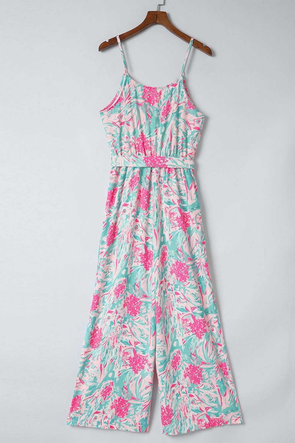 Sky Blue Floral Print Knotted High Waist Sleeveless Jumpsuit