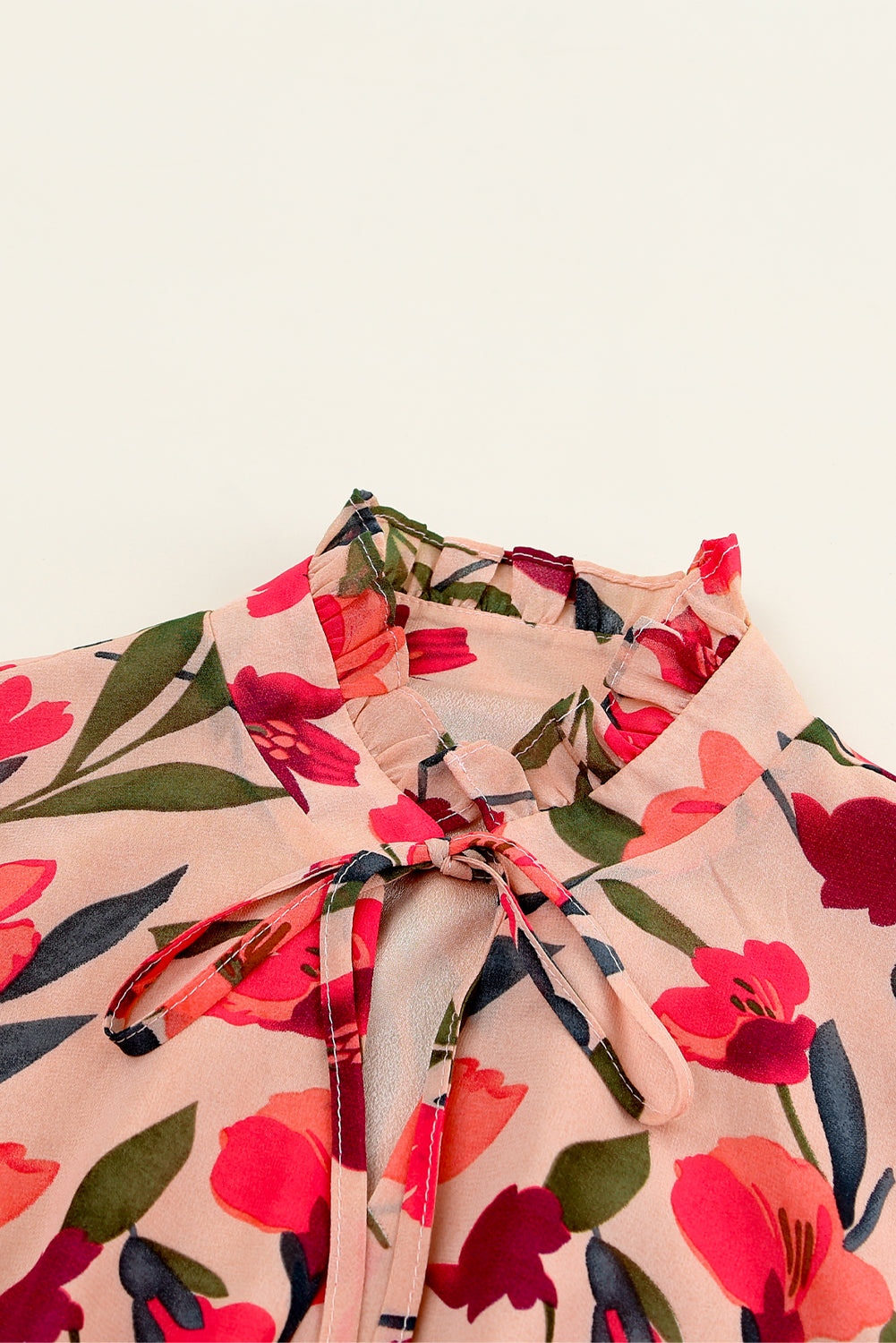 Red Frilled Collar Long Sleeve Tiered Maxi Floral Dress