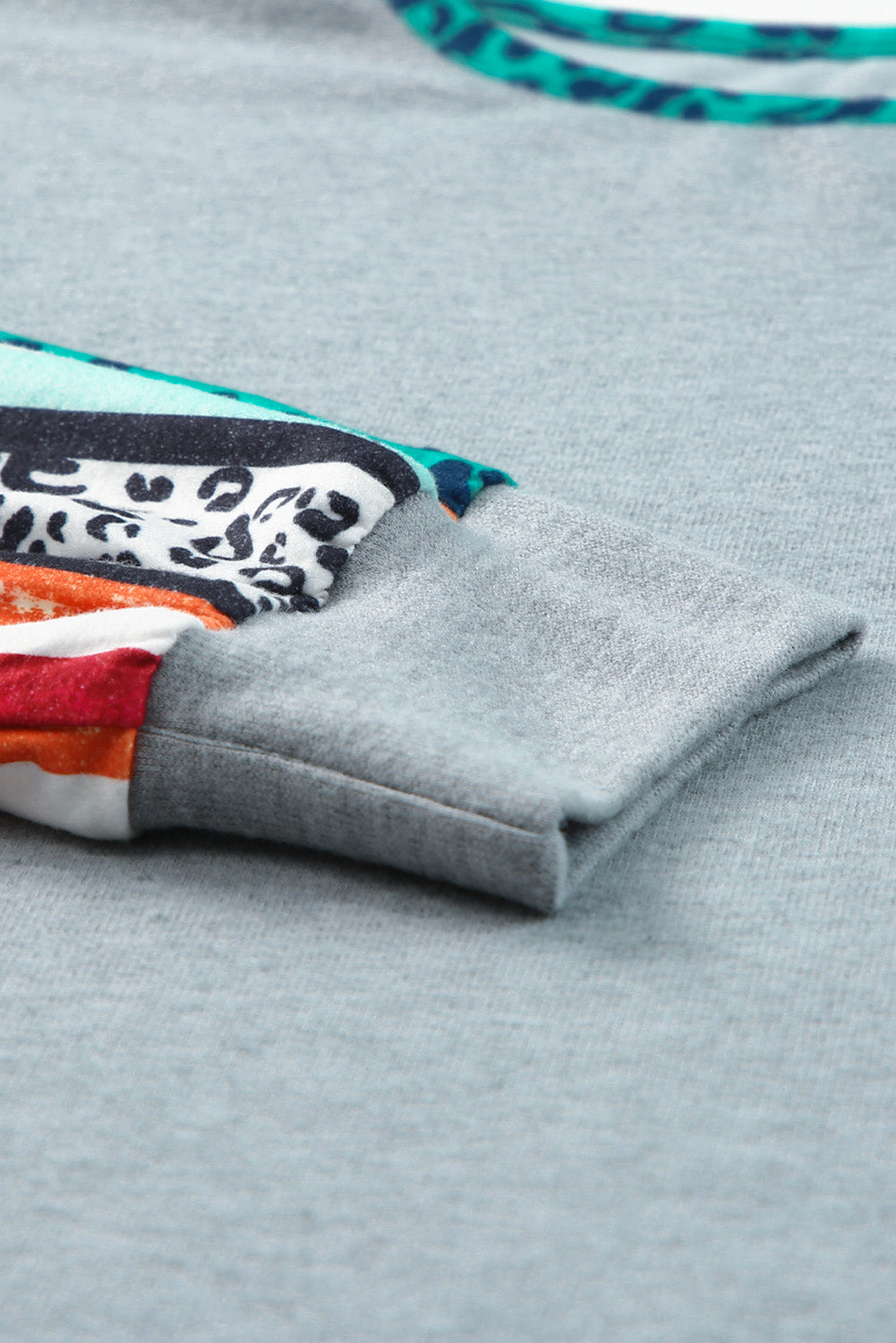 Gray Leopard Serape Drop Shoulder Bubble Sleeves Knit Top