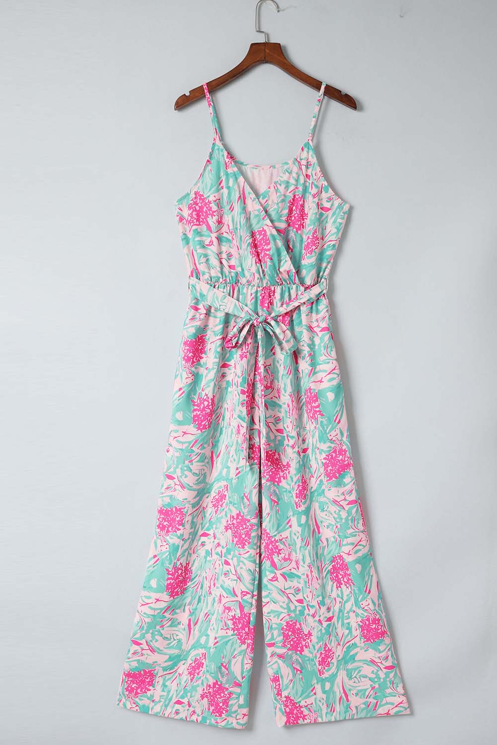 Sky Blue Floral Print Knotted High Waist Sleeveless Jumpsuit