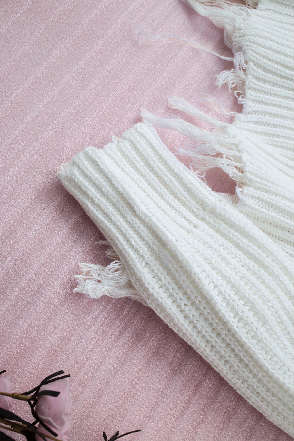 White Tainted Love Cotton Distressed Sweater