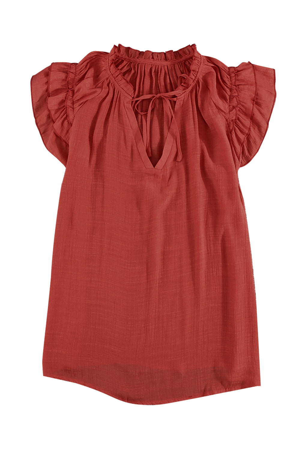 Tiered Ruffled Drawstring V Neck Top