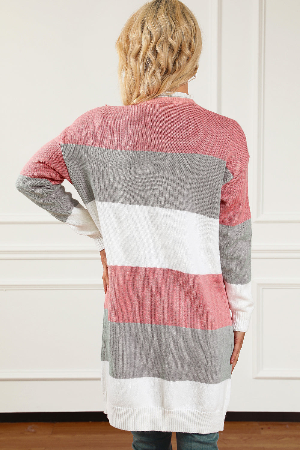 Green Colorblock Stripe Open-Front Cardigan