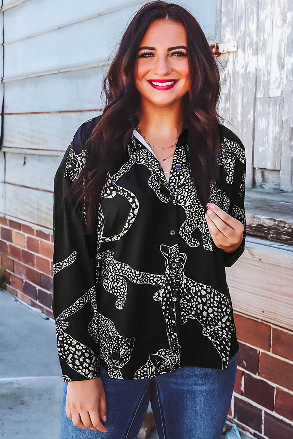 Black Cheetah Print Satin Shirt