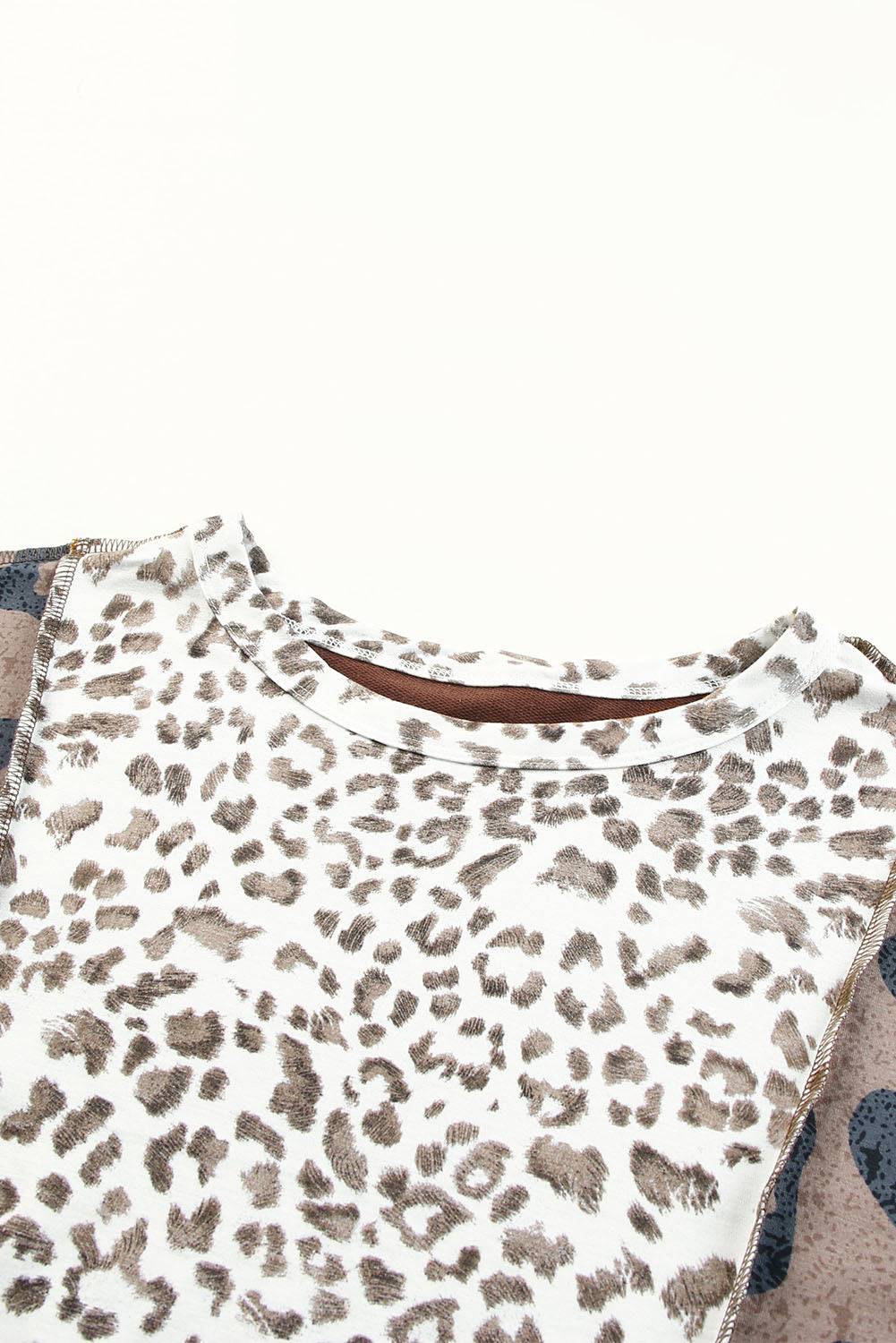 Leopard Patchwork Drop Shoulder Long Sleeve Top