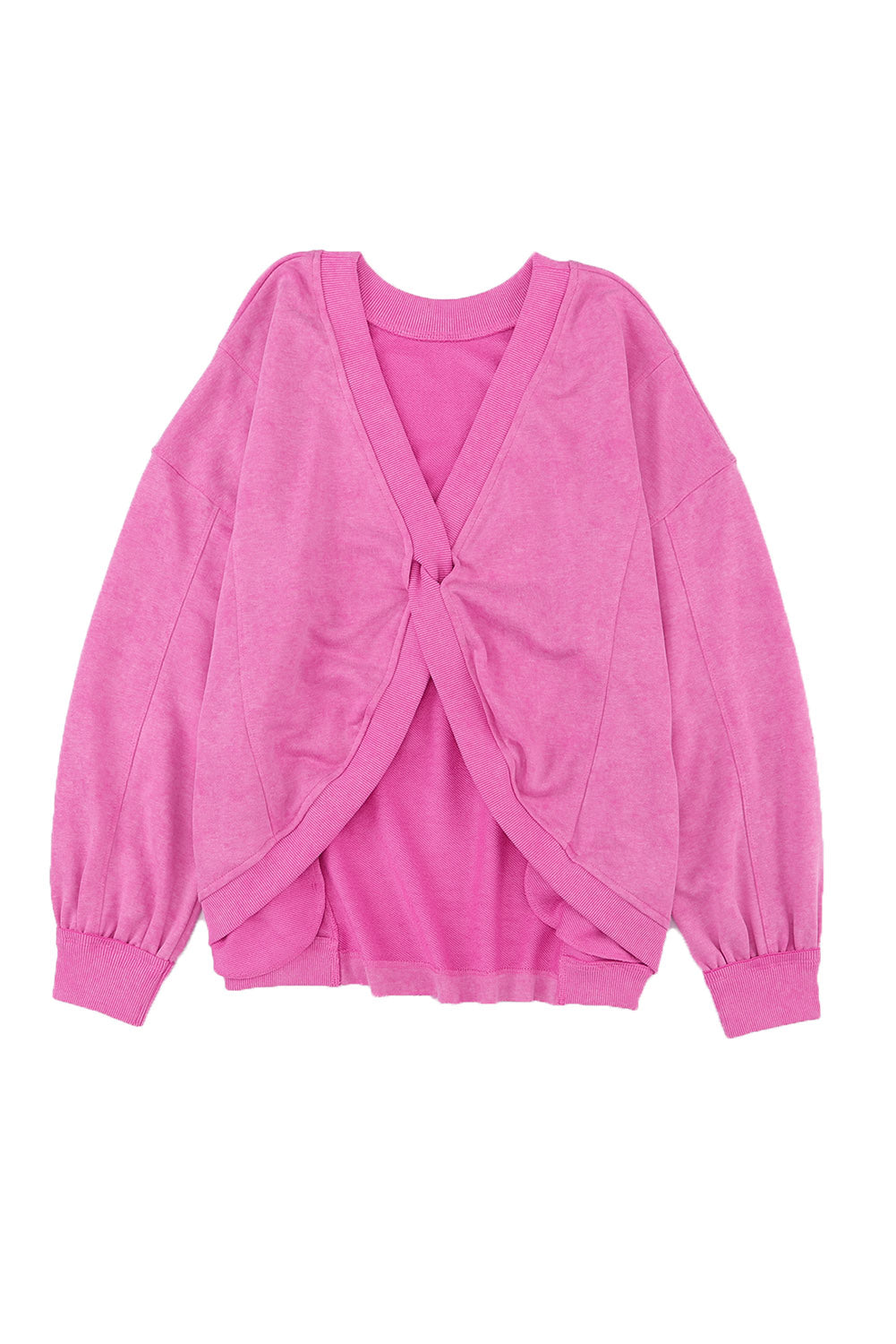 Rose Exposed Seam Twist Open Back Oversized Sweatshirt