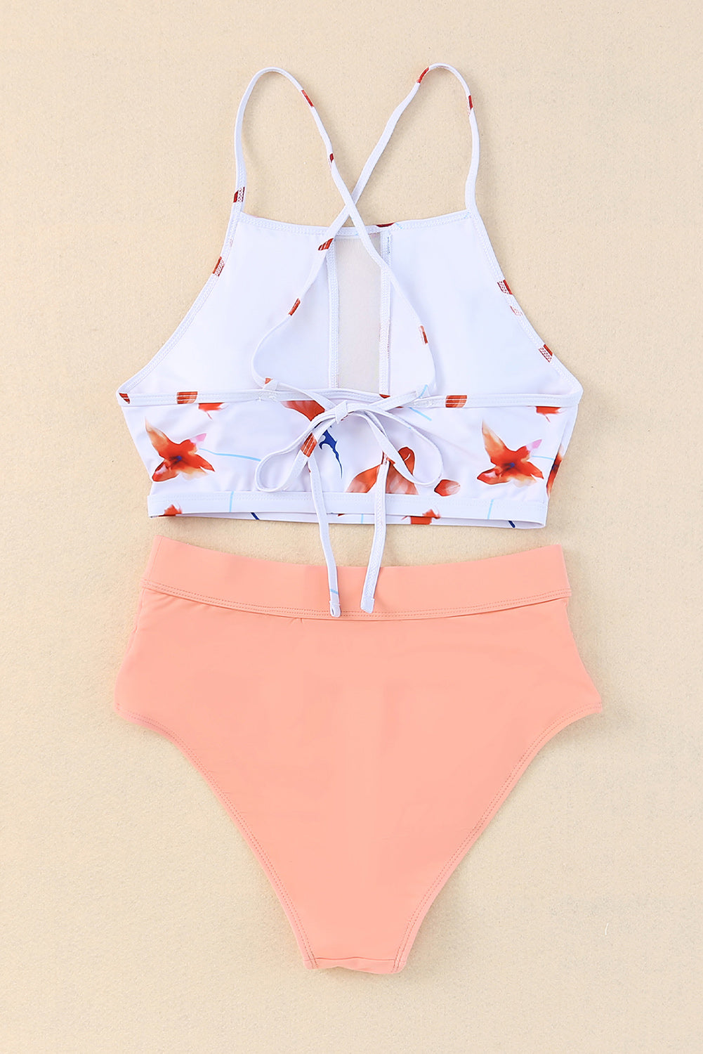 Pink Floral Printed Tank High Waist Bikini Set