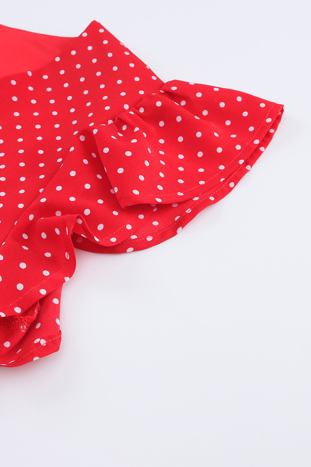 Red Polka Dot V Neck Ruffle Sleeve Dress