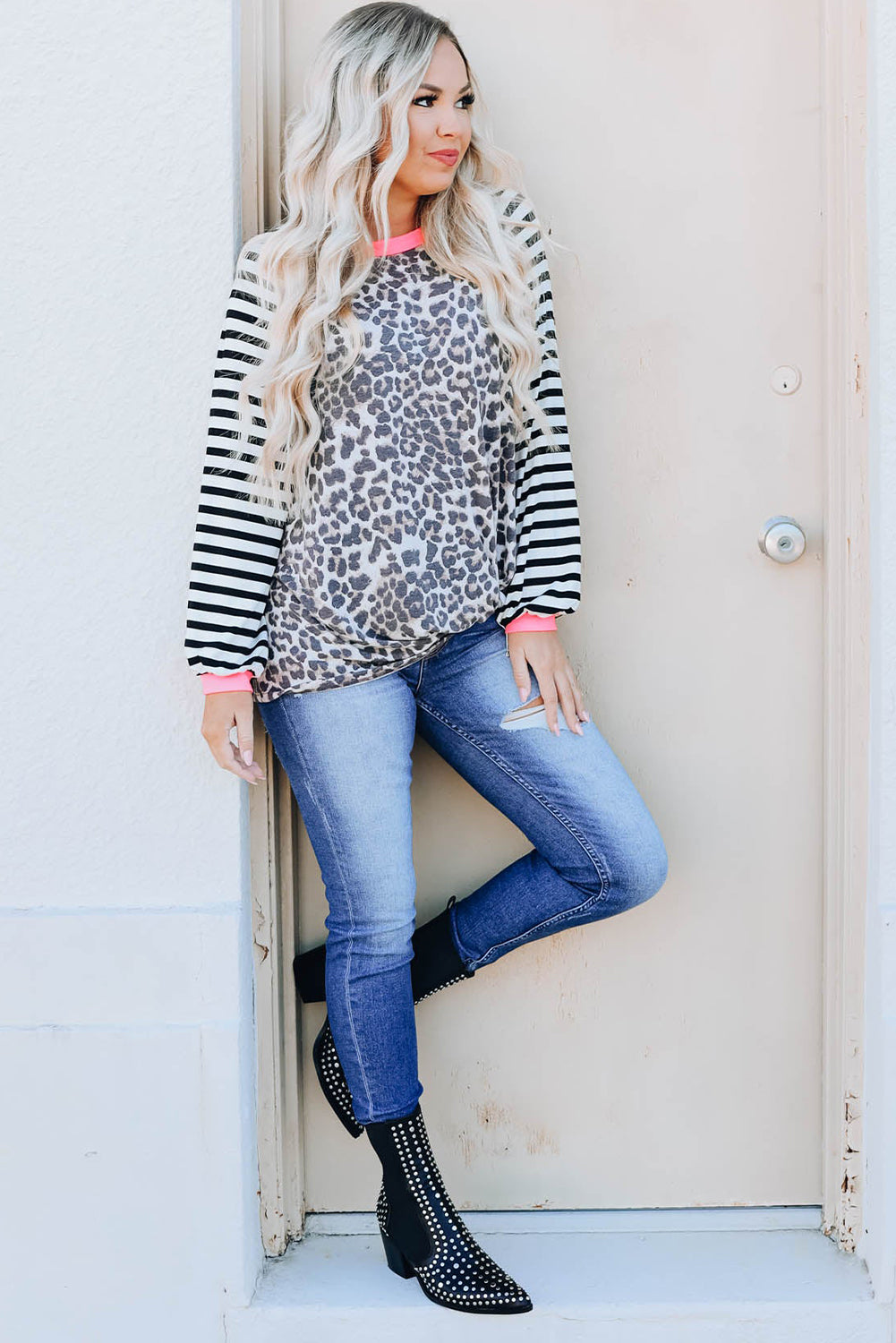 Leopard Stripe Twist Long Sleeve Top