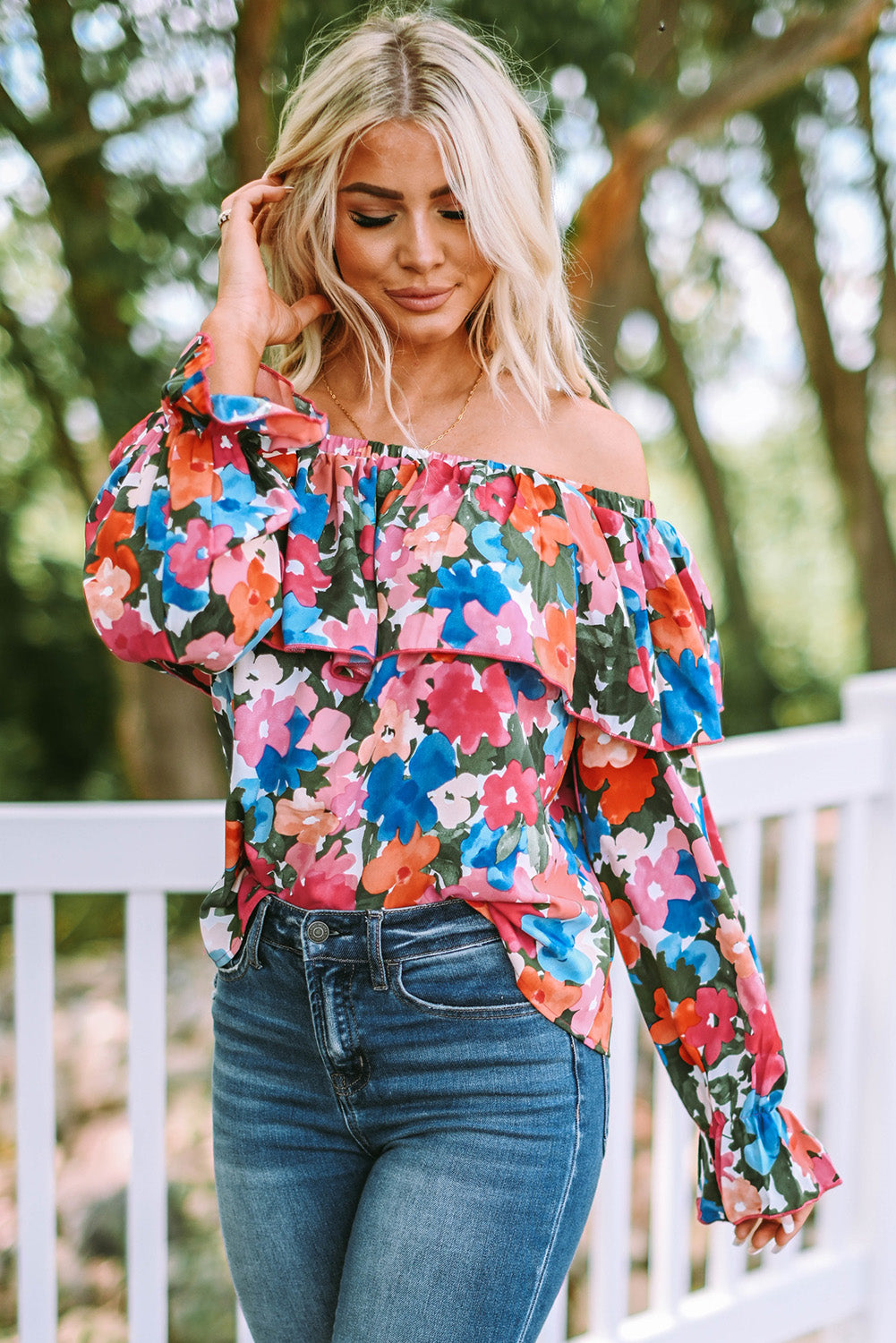 Floral Print Ruffled Off Shoulder Blouse