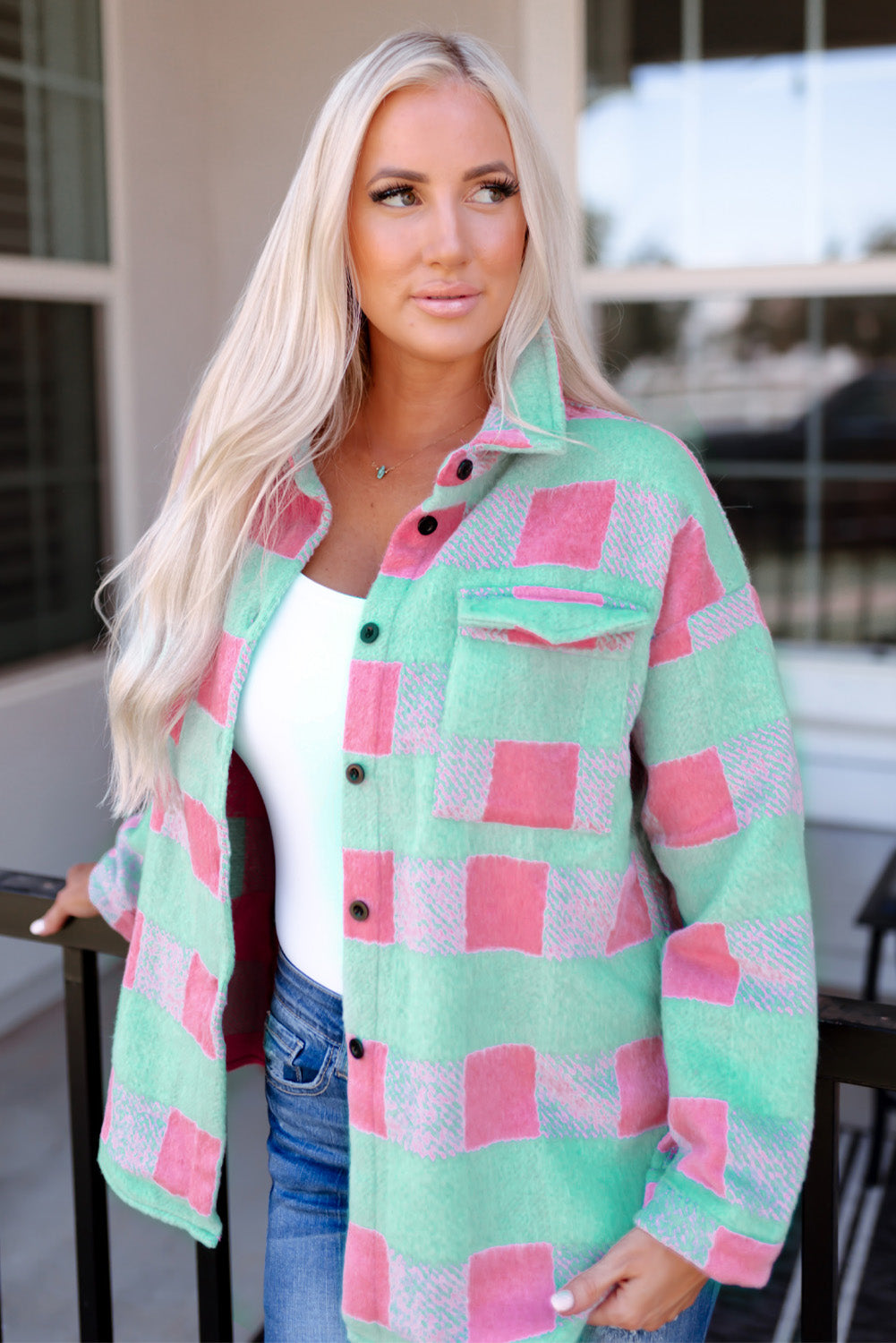 Pink Plaid Pattern Oversized Shacket