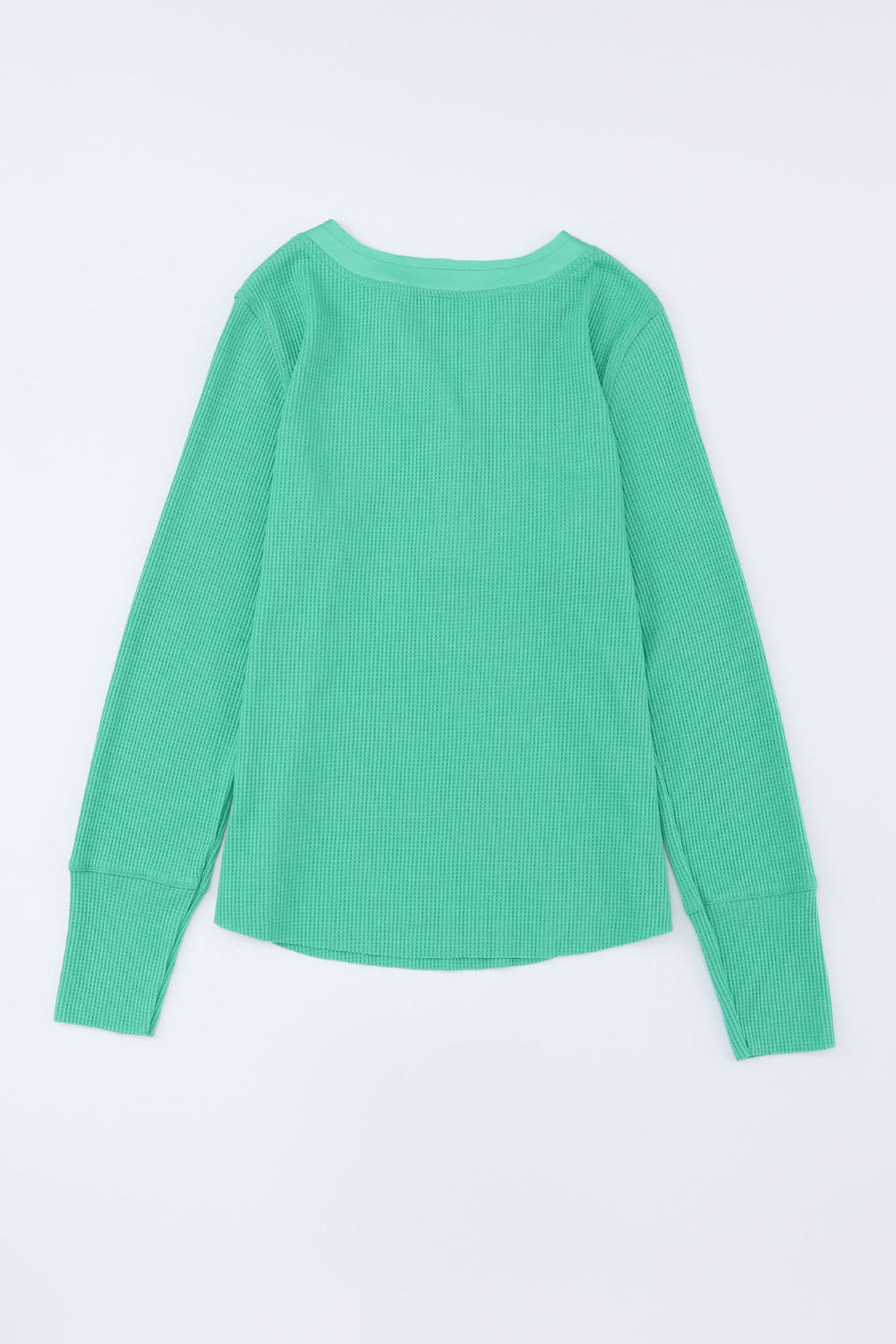 Green Trimmed Neckline Waffle Knit Henley Top