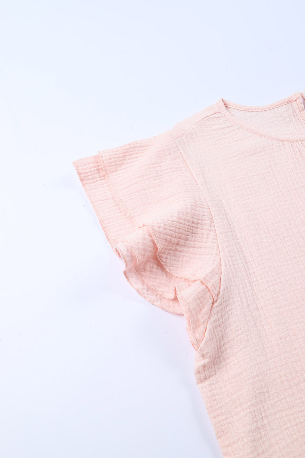 Pink Textured Tiered Ruffled Short Sleeve Blouse