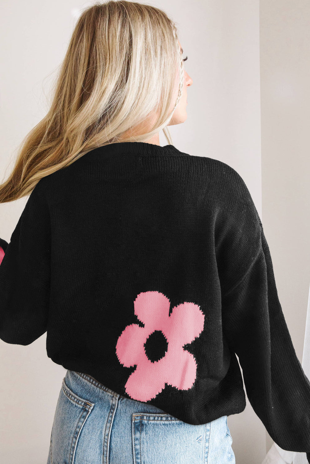 Big Flower Pattern Knit Sweater