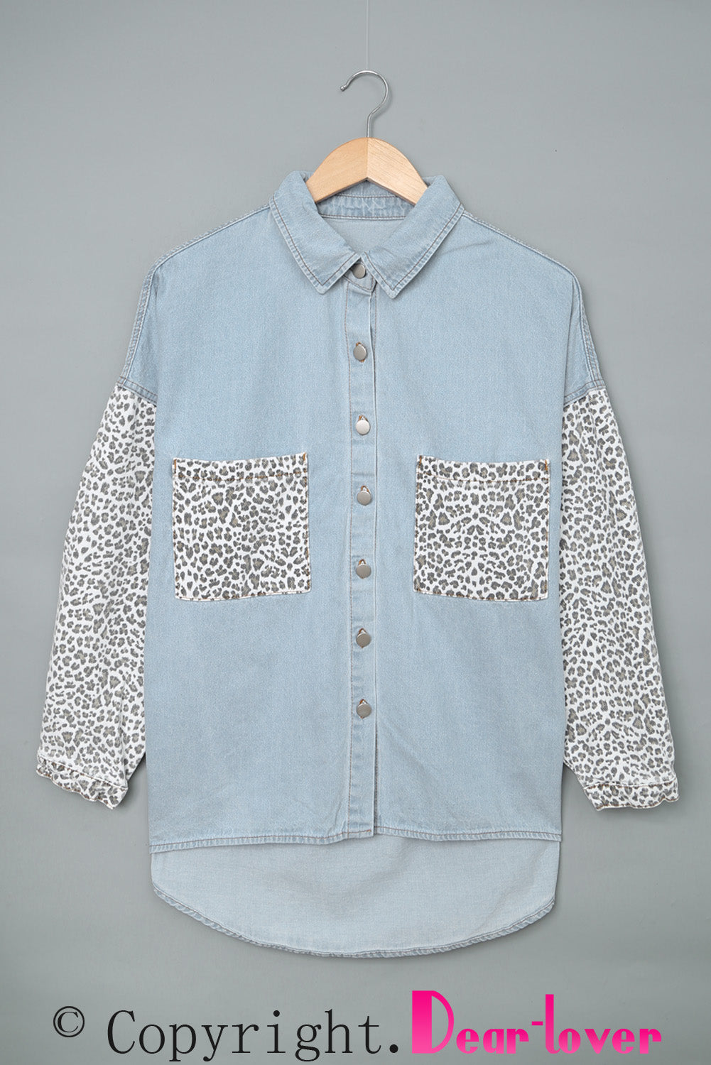 Sky Blue Contrast Leopard Denim Jacket