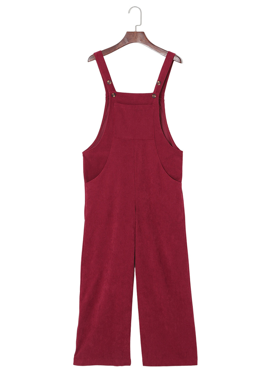 Red Solid Color Corduroy Wide Leg Bib Overalls