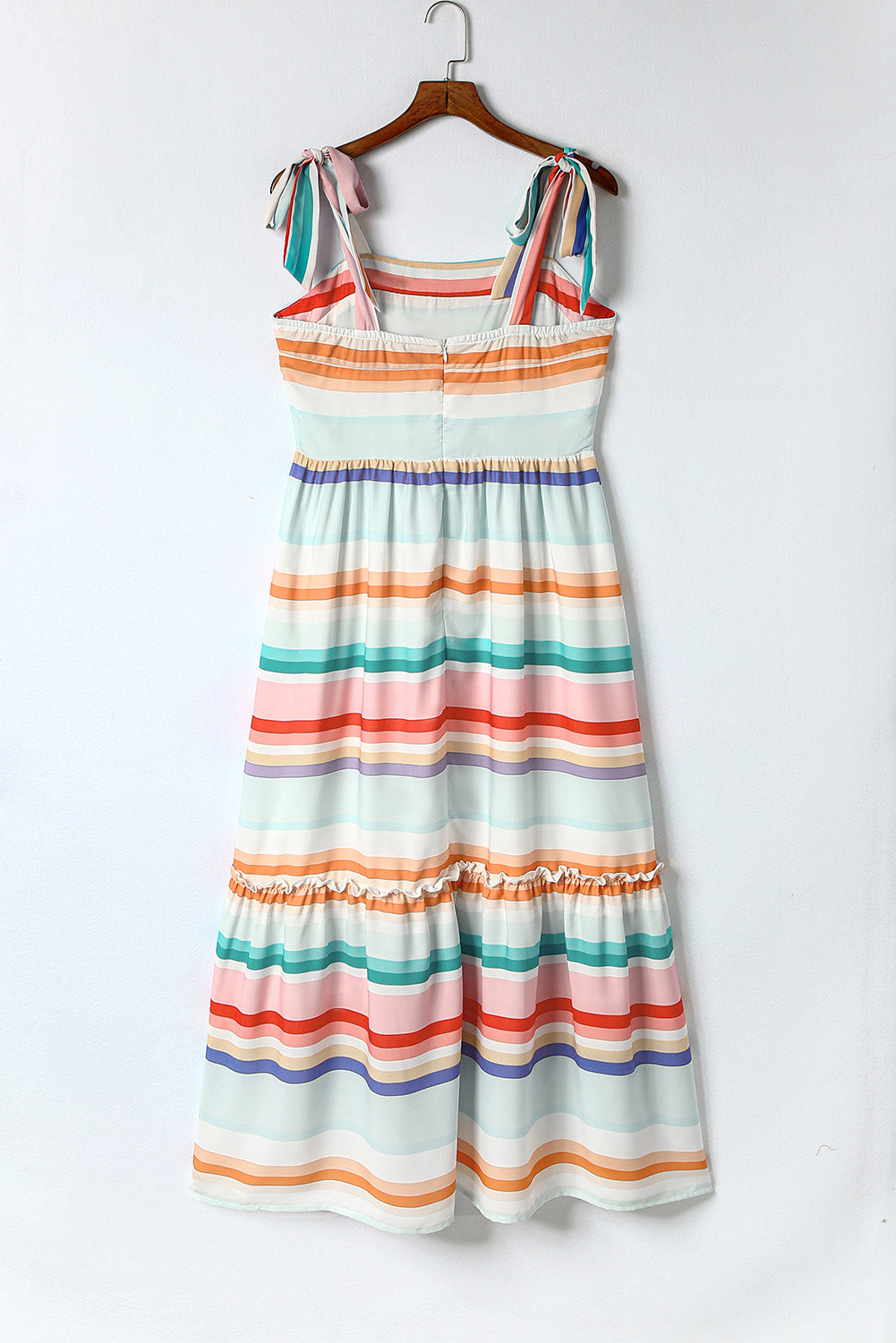 Multicolor Tie Shoulder Strap Striped Midi Dress