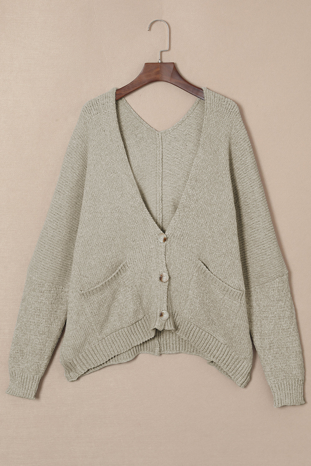 Gray Buttons Front Pocketed Sweater Cardigan