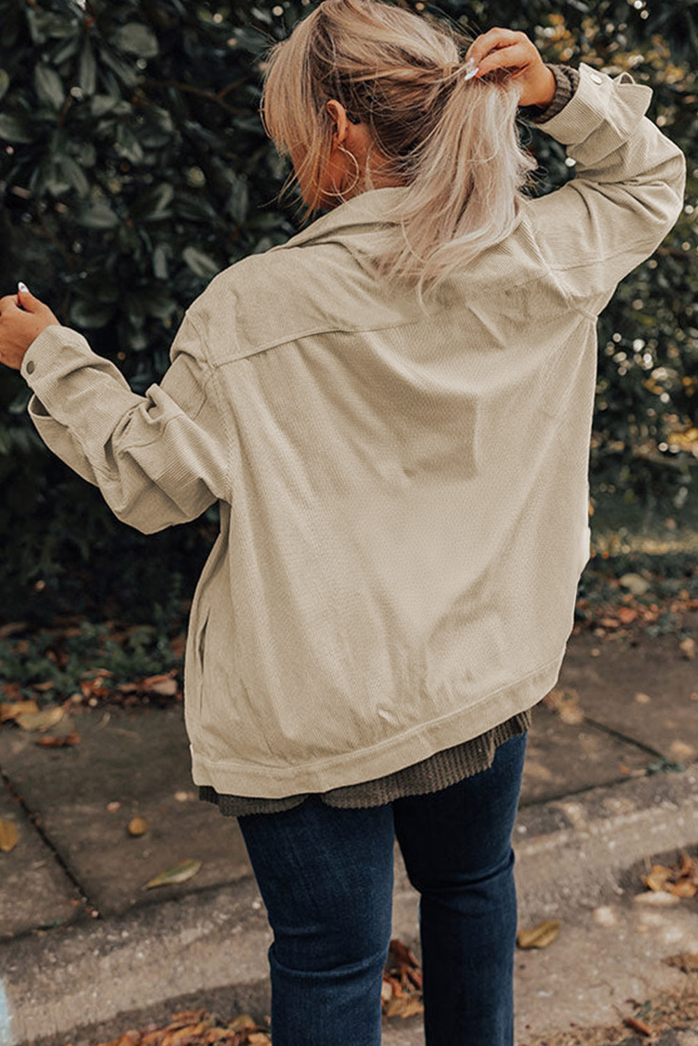 Khaki Plus Size Crochet Pattern Back Corduroy Jacket