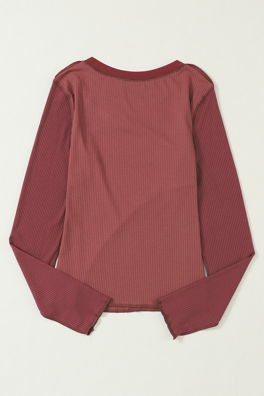 Red Expose Seam Color Block Ribbed Knit Top