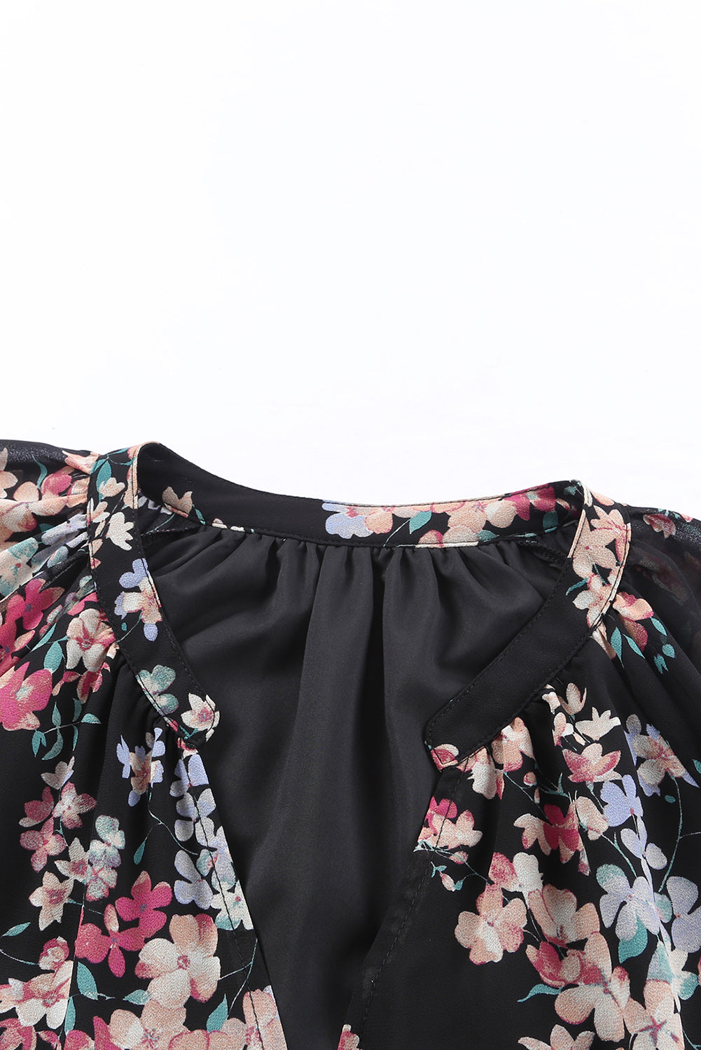 Black Wildflower Print Chiffon Blouse