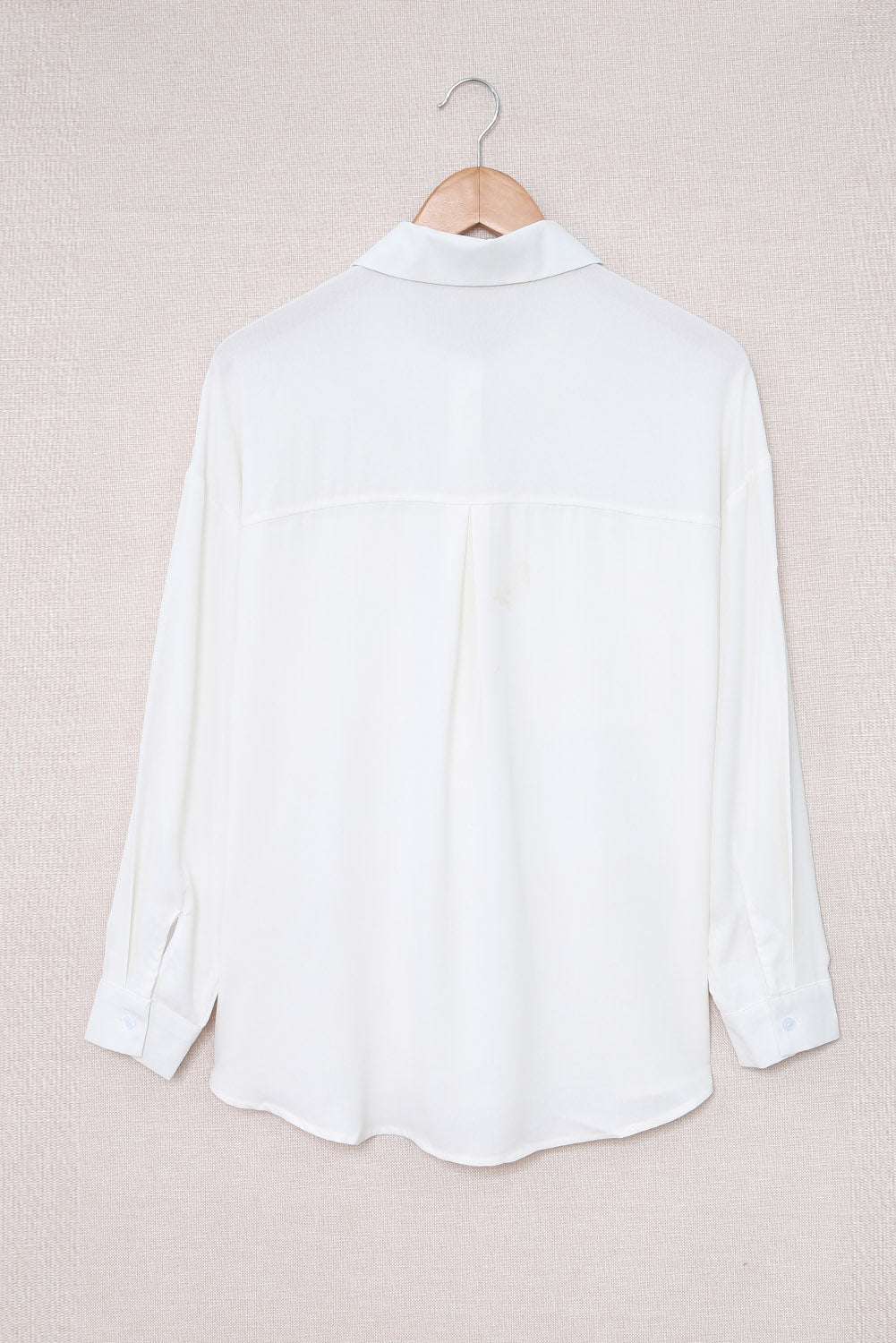 White Solid Pocket Long Sleeve Button-up Shirt