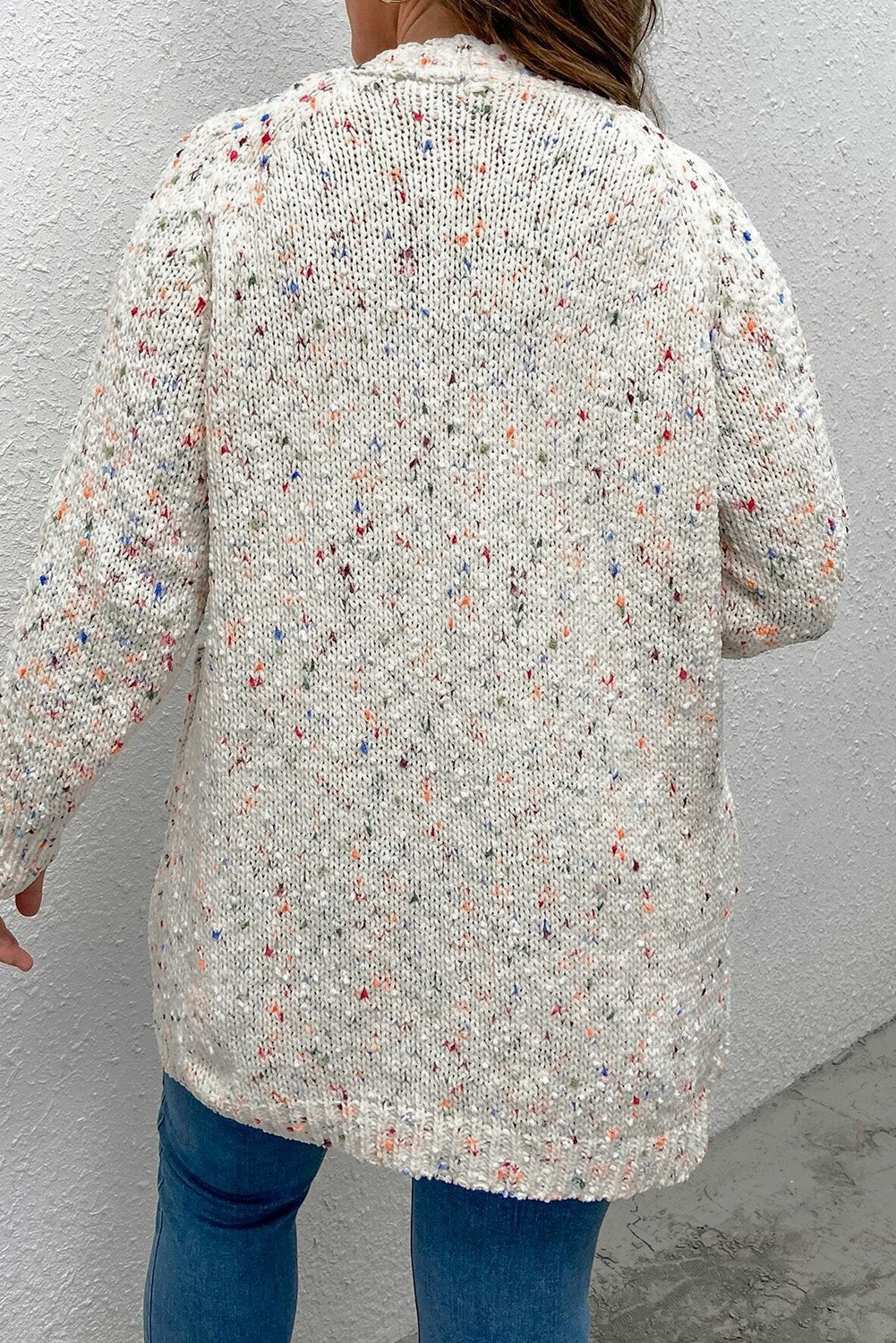 White Rainbow Popcorn Speckles Open Front Cardigan