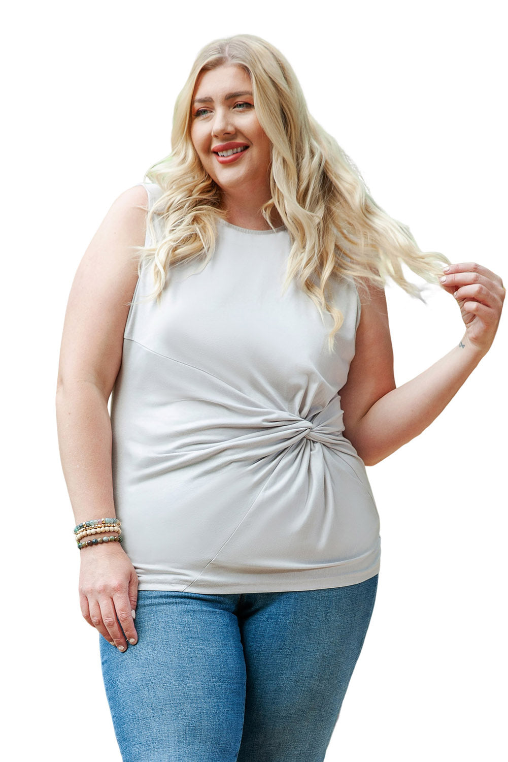 Apricot Twist Front Knot Plus Size Tank Top