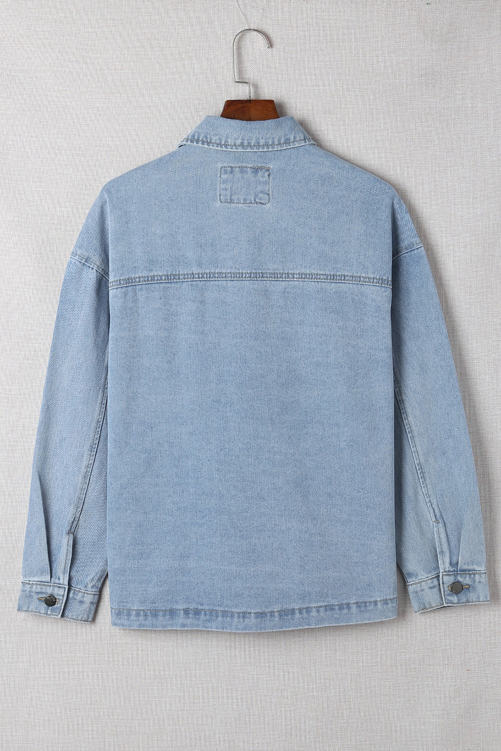 Sky Blue Acid Wash Flap Pocket Boyfriend Shacket