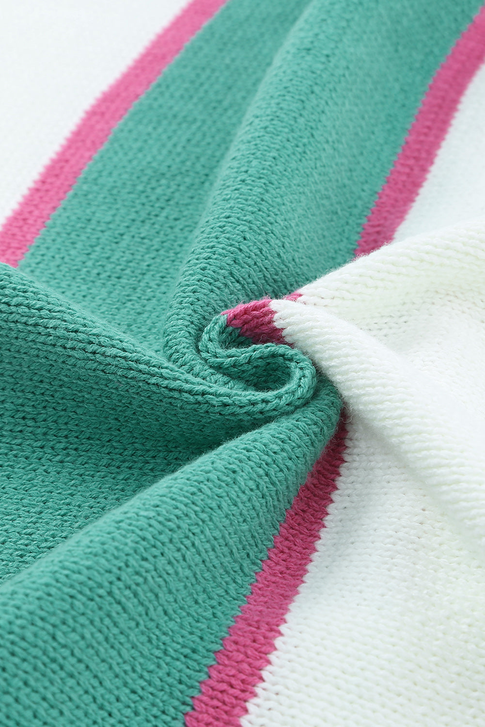Green Striped Color Block Knitted Buttoned V Neck Sweater
