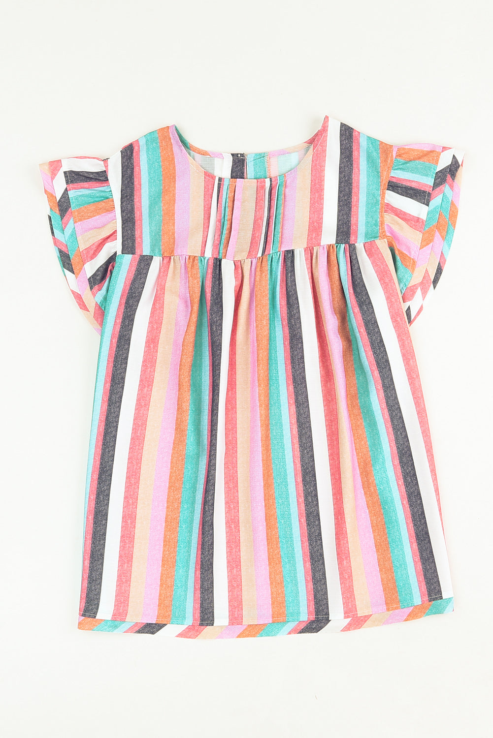 Multicolor Striped Tiered Ruffle Cap Sleeve Top