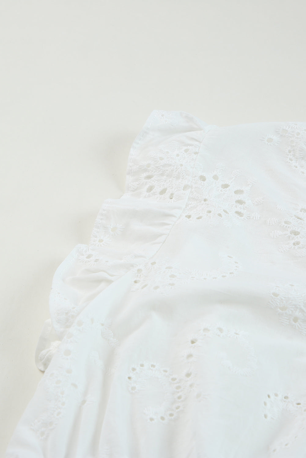 White Eyelet Floral Hollow-out Pattern Ruffle Top