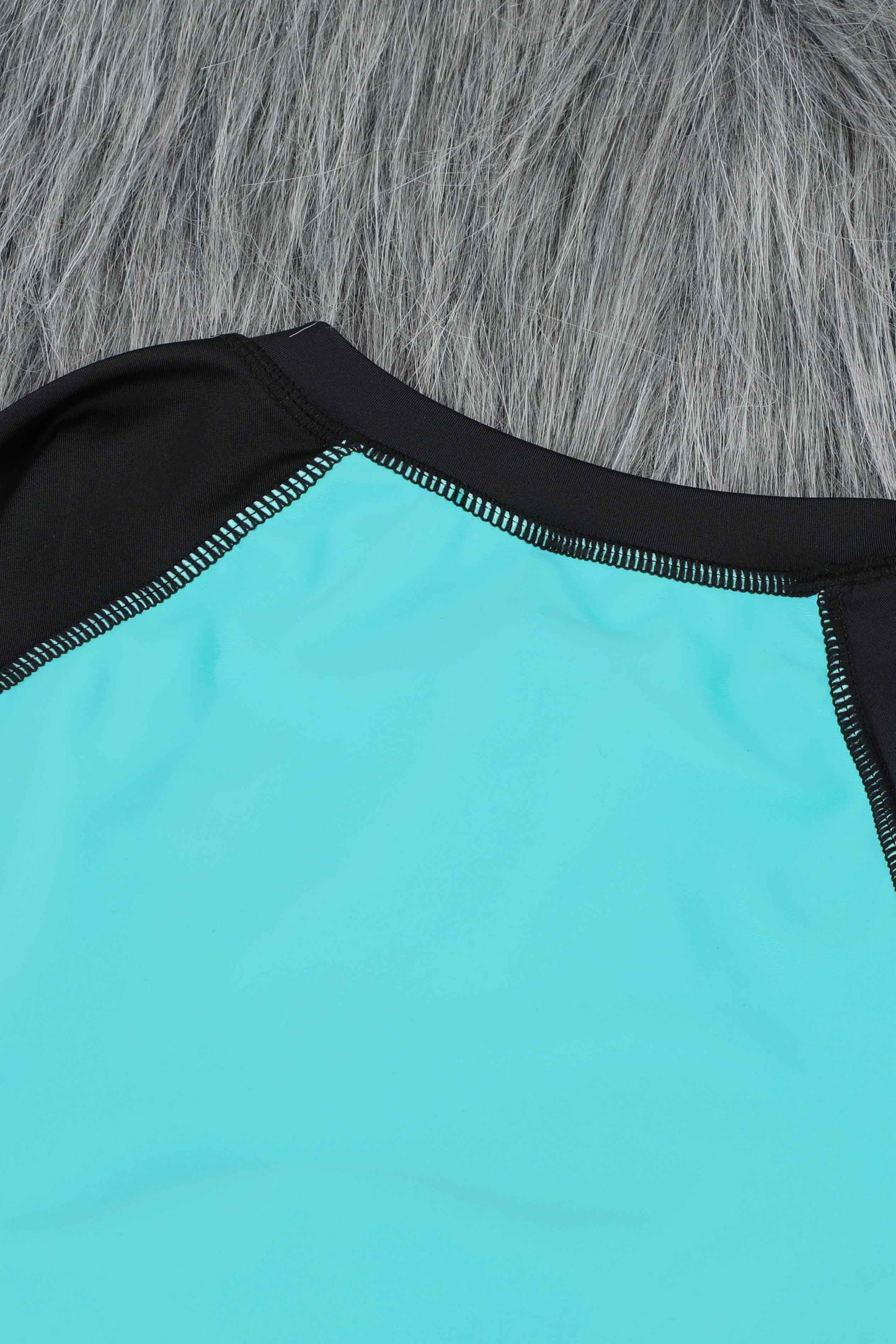 Blue Color Block Zipper Long Sleeve Rash Guard Swimwear