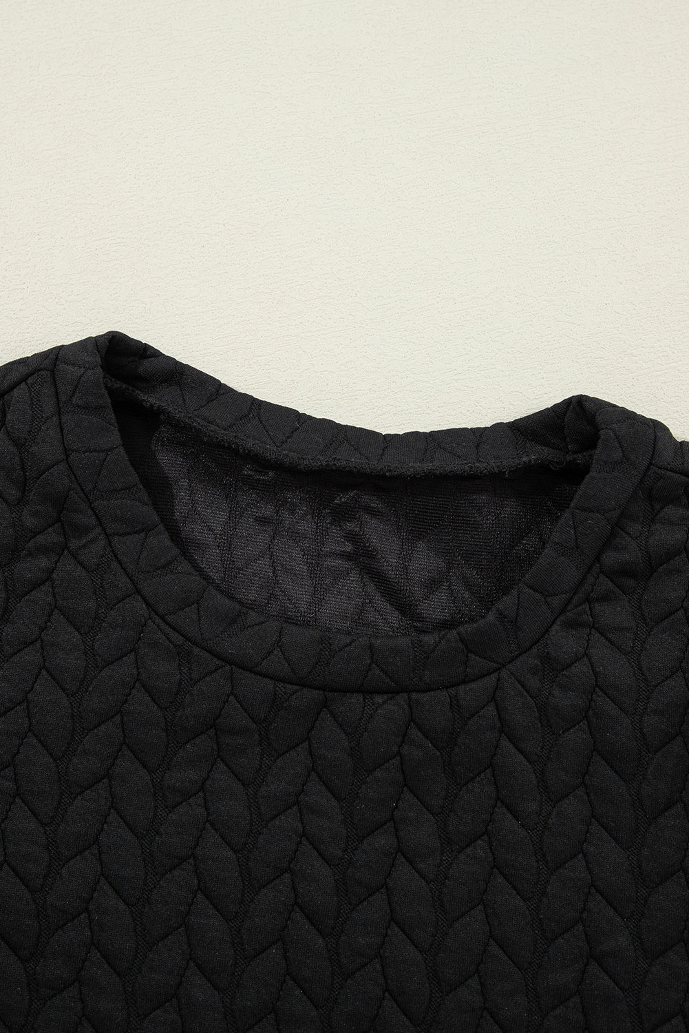 Black Cable Textured Puff Sleeve Sweatshirt