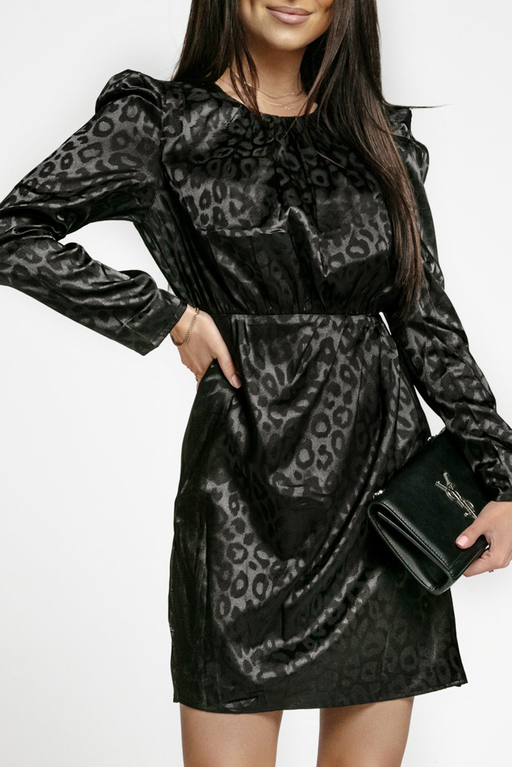 Leopard Print Long Sleeve High Waist Mini Dress