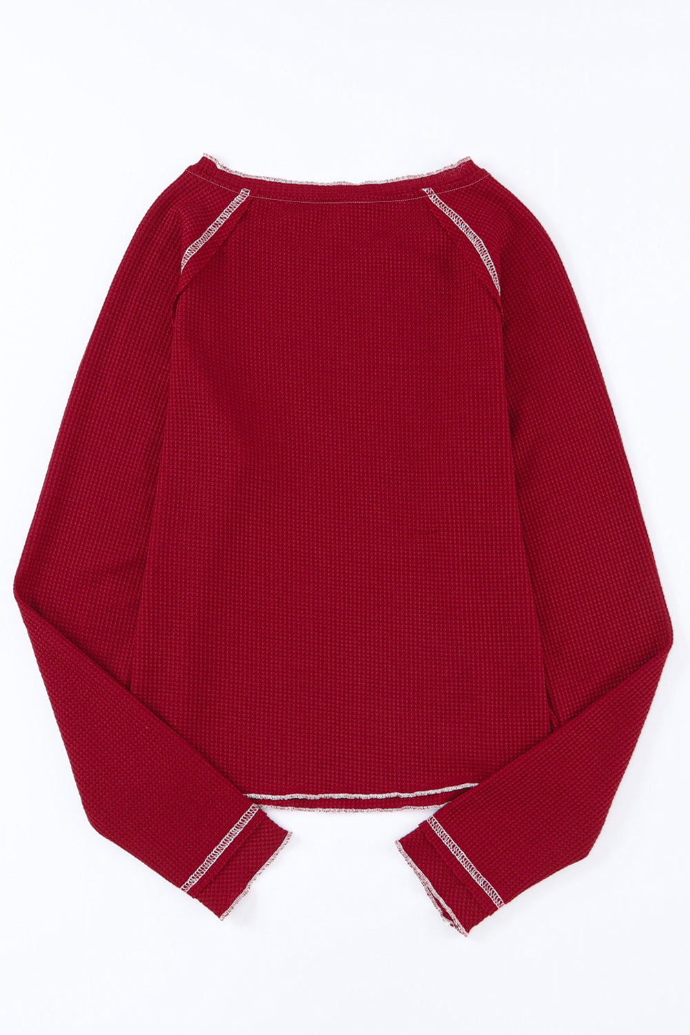 Red Textured Round Neck Long Sleeve Top