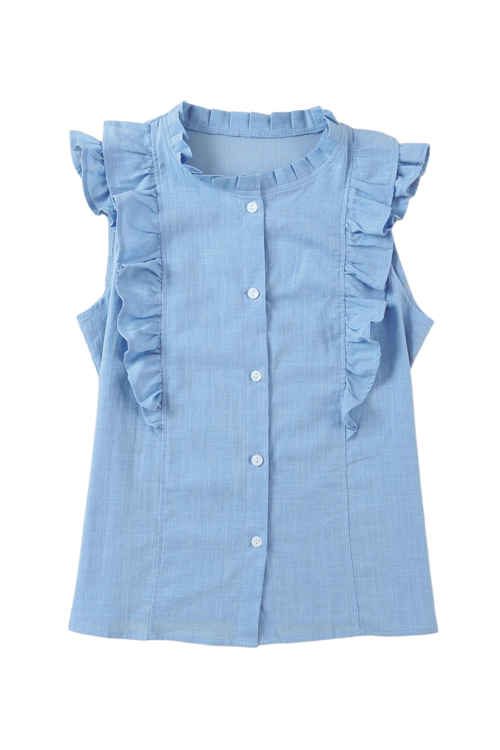 Sky Blue Ruffle Trim Soft Lightweight Sleeveless Shirt