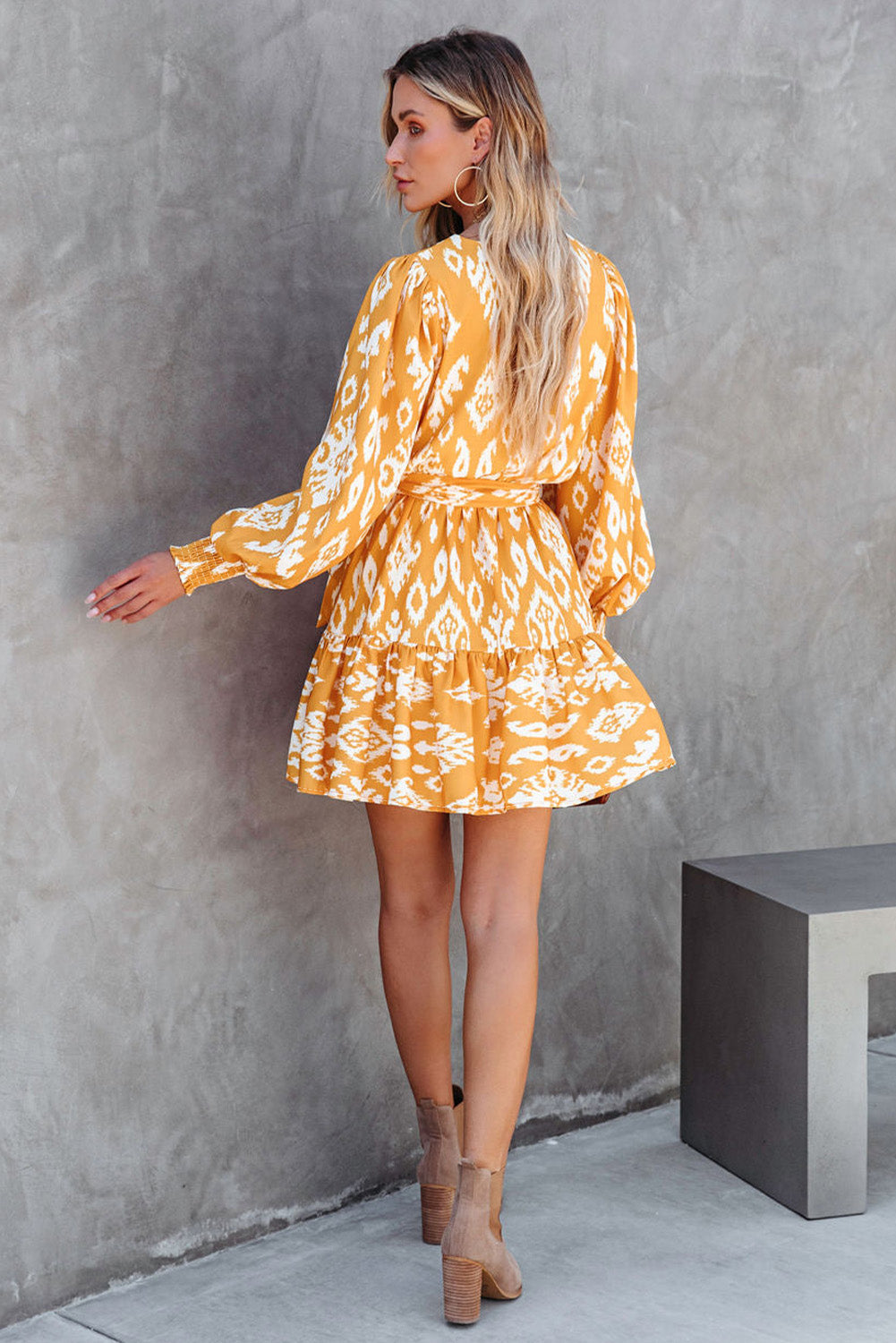 Yellow Ethnic Vibe Printed Sash Mini Dress