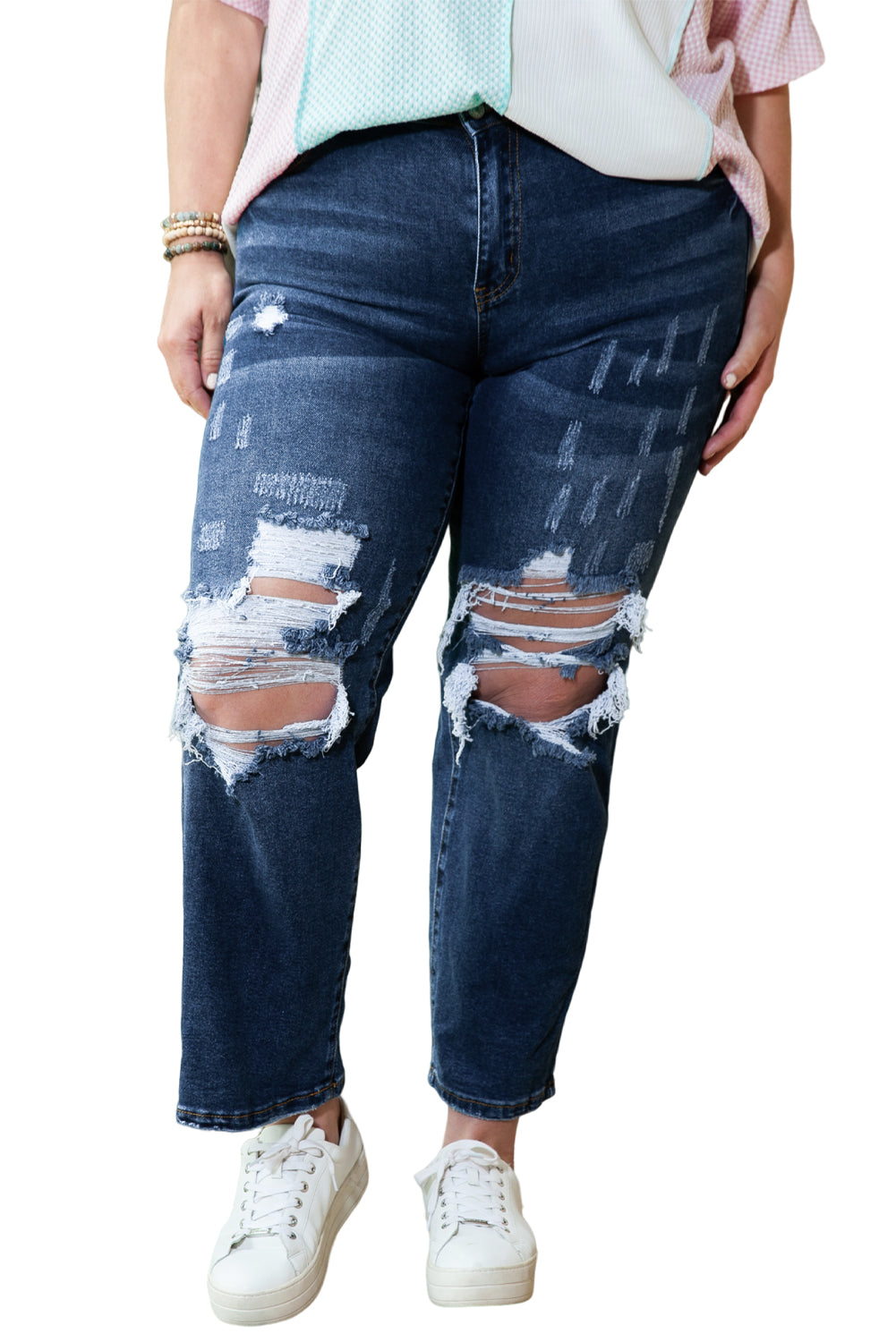 Blue High Waist Distressed Plus Size Jeans