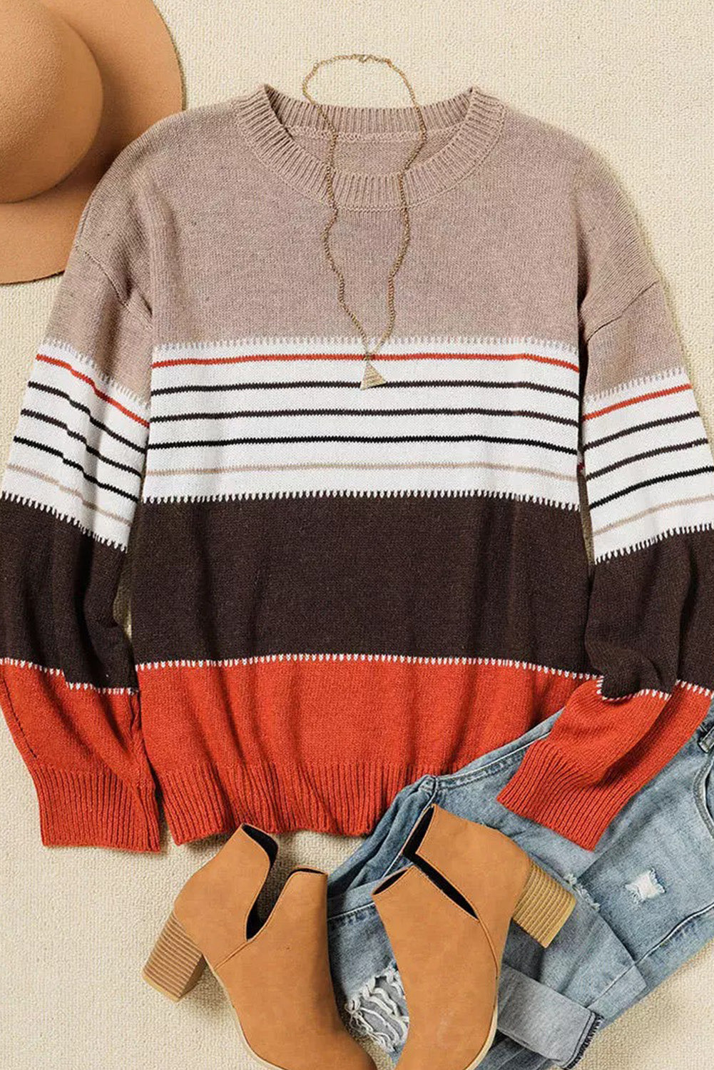 Color Block Striped Knit Oversize Sweater