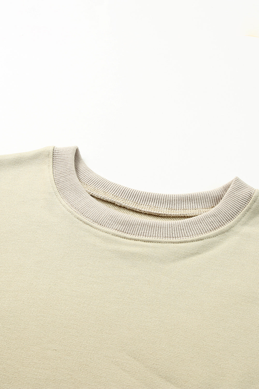 Khaki Plain Crew Neck Pullover Sweatshirt