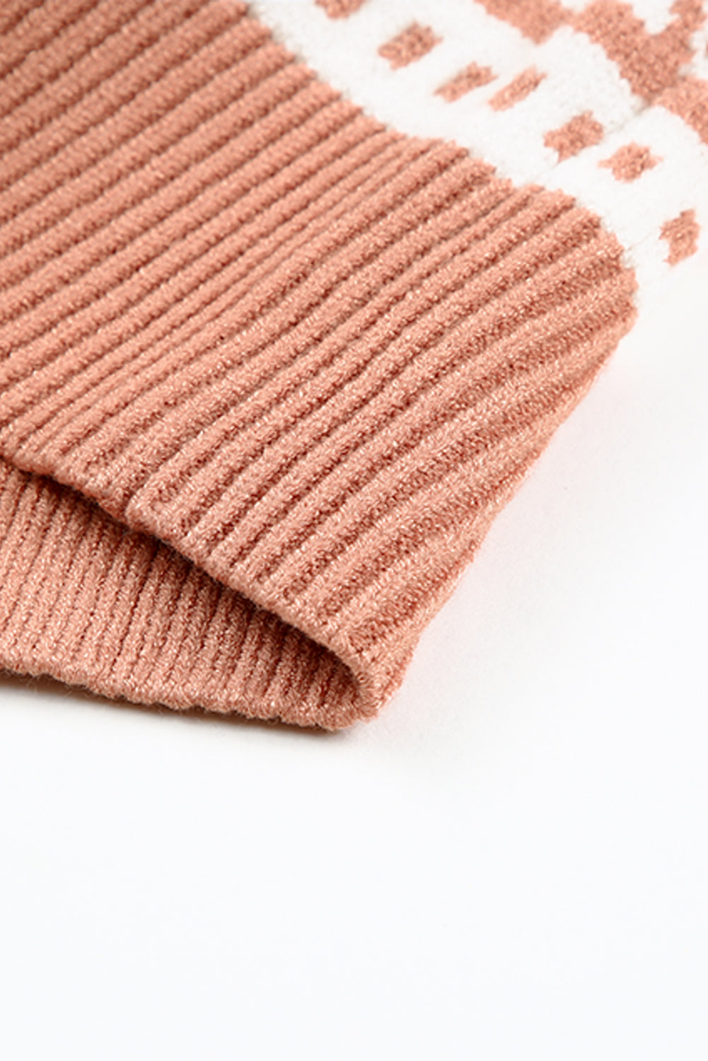 Pink Geometry Knit Quarter Zip Sweater