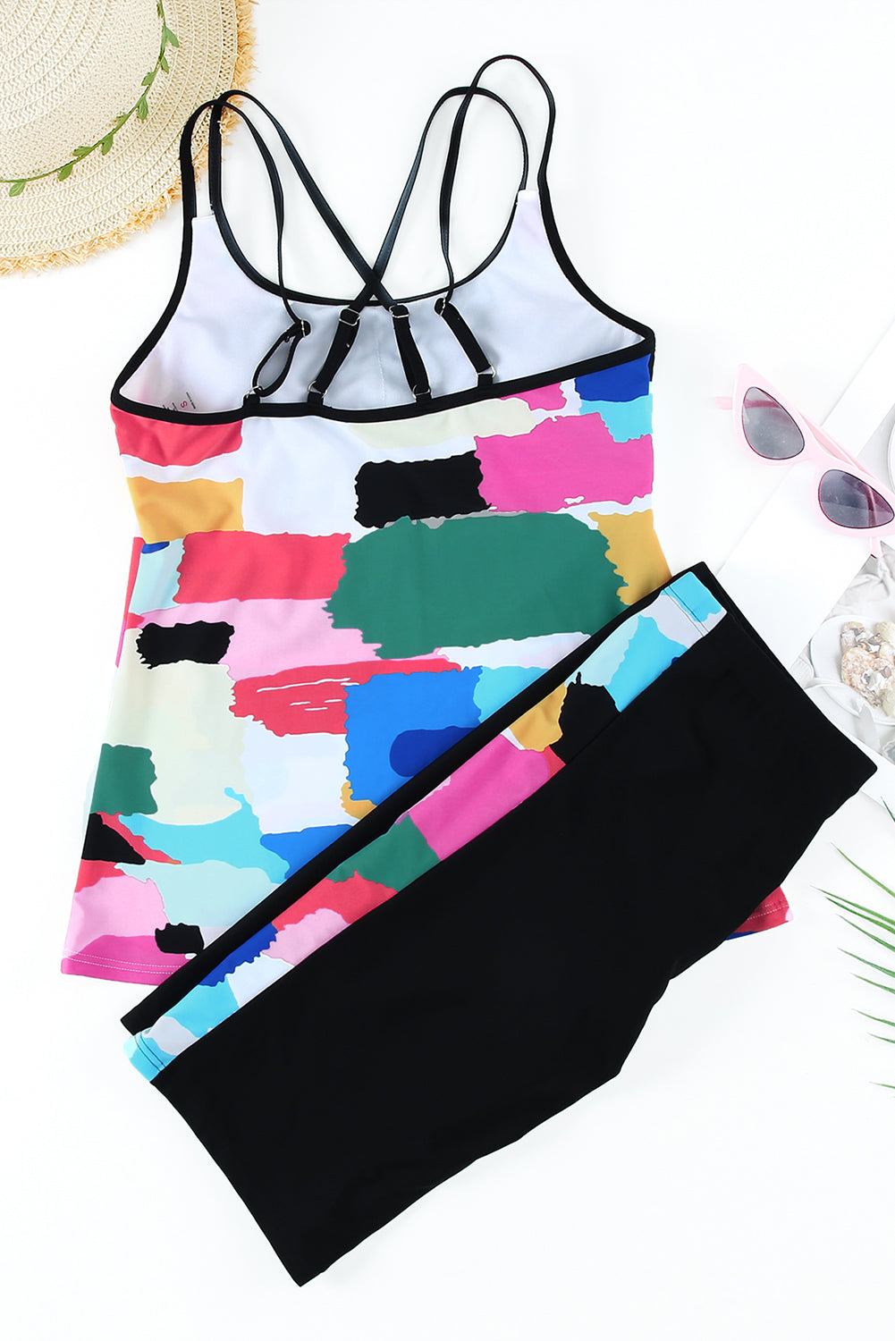 Multicolor Abstract Print Criss Cross Strappy Two-piece Tankini