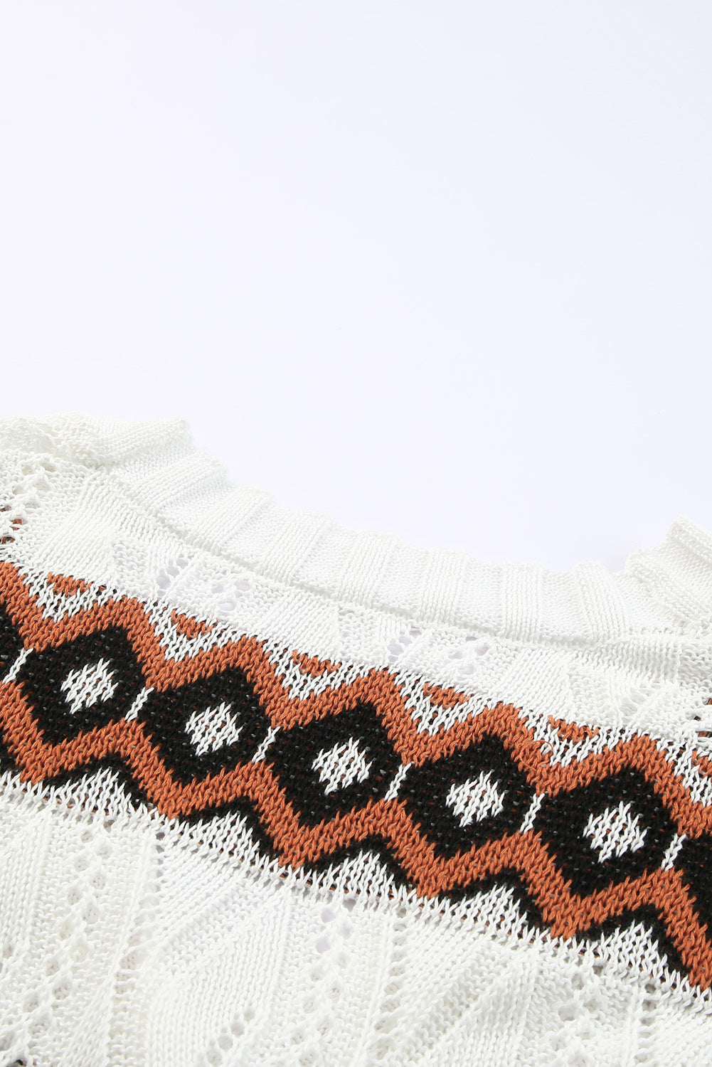 White Tribal Pattern Hollowed Knit Long Cardigan