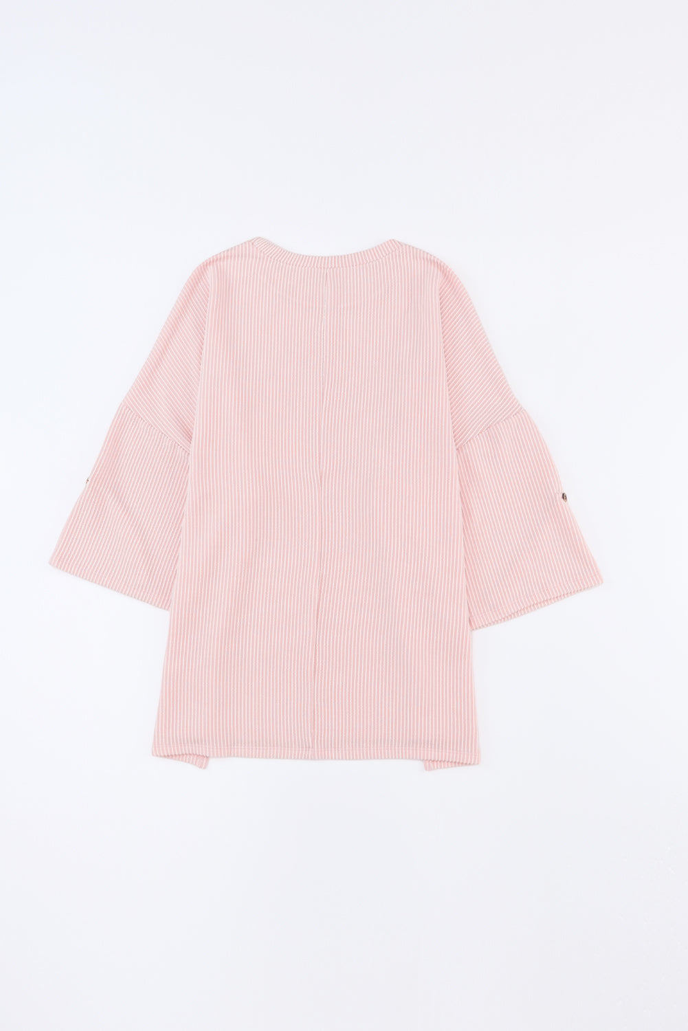 Pink Ribbed Roll-tab Sleeve Chest Pocket Oversize Top